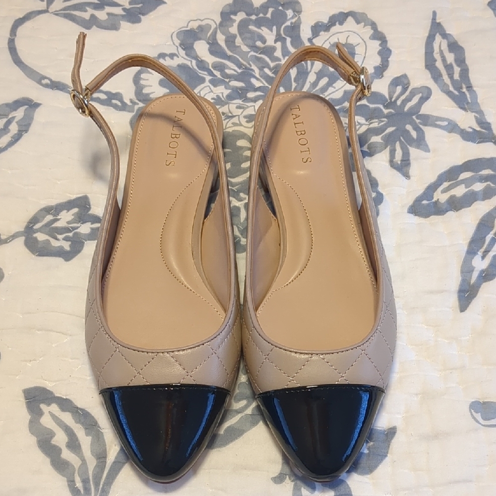Talbots Beige and Black Edison Toe Cap Women's Slingback Shoes